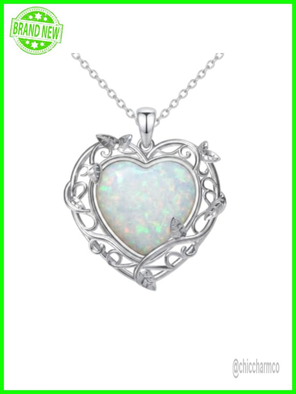 Sterling Silver White Opal Heart Pendant Necklace Dainty Gift for Women